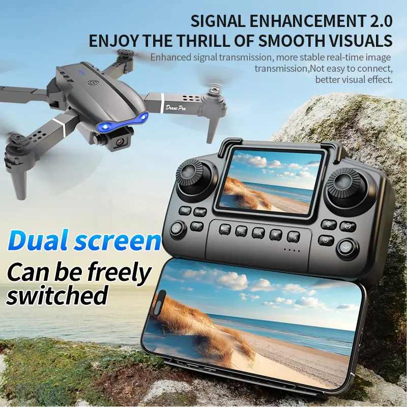 E99 Pro Folding Camera Drone, Portable RC Quadcopter with Quadcopter Design, App Control, LED Lights, Easy-to-Operate Electronics for Adults