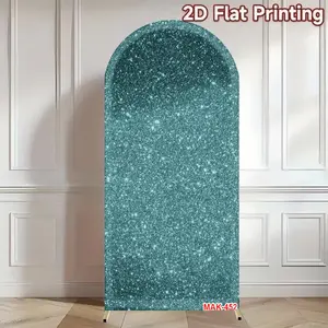 Teal Glitter Sequin Printed Arch Cover Elastic Double-Sided Spandex Fabric for Baby Shower Birthday Party Backdrop Decor Shimmer Wall Backdrop