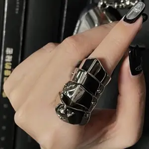 Punk Rock Couple Rings – Adjustable Open Saturn Design, Multi-Layer Hip Hop Unisex Ring