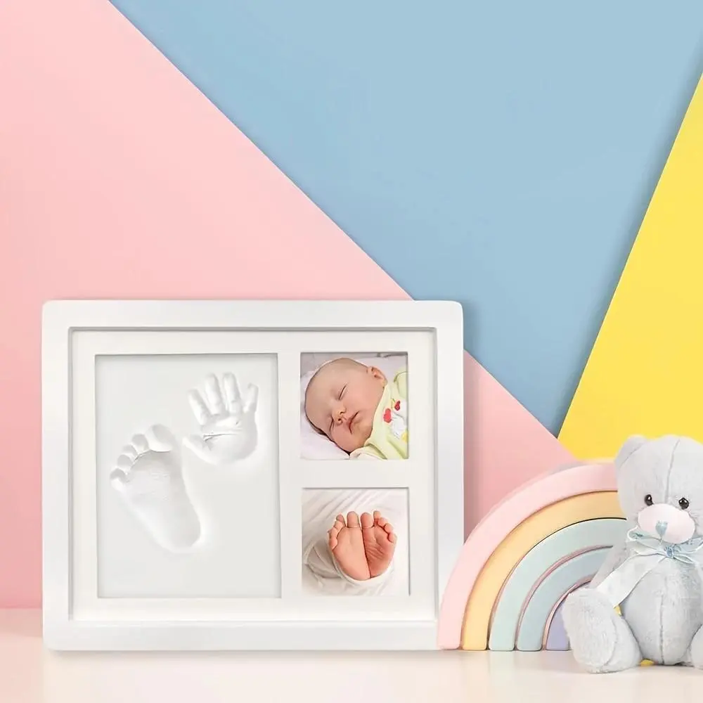 Handprint & Footprint Frame, 1 Count DIY Newborn Baby Footprint Imprint Kit, Baby Souvenir Photo Frame, Hand Molding Kit, Home Decor for Living Room Bedroom, Baby Shower Gift