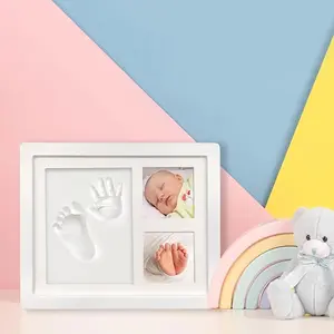 Handprint & Footprint Frame, 1 Count DIY Newborn Baby Footprint Imprint Kit, Baby Souvenir Photo Frame, Hand Molding Kit, Home Decor for Living Room Bedroom, Gift