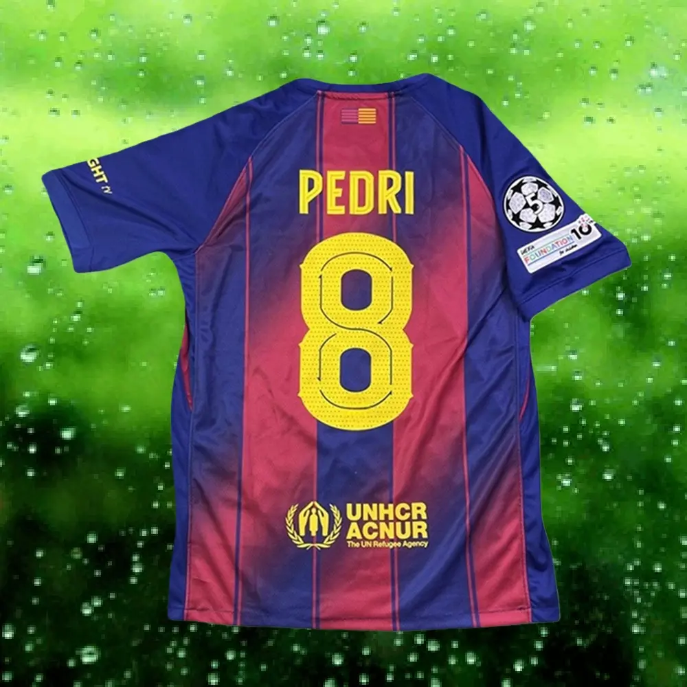 25 26 Home Red Blue No.8 Pedri Short sleeve Soccer jersey