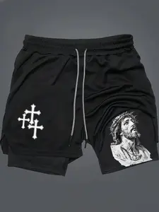 Jesus 2 in 1 Drawstring Waist Shorts, Quick Dry Swim Trunks, Swimming Shorts, Swim Board Shorts, Swimwear Shorts, Majin Buu Loose Fit, Casual Pocket Track Shorts for Summer