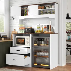 Large Storage Cabinet with Fridge Space 72 Tall Fridge Cabinet with Charging Station 2 AC 1 USB 1 Type C Large Kitchen Pantry Cabinet with Wine Glass Holder and Drawers