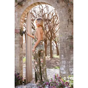 Holly Halterneck Jumpsuit - Olive Floral