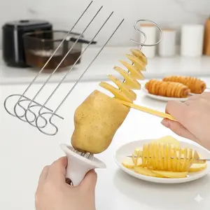 4-in-1 Stainless Steel Spiral Vegetable Slicer Set: Effortless Potato Cutter, Quick Cucumber Slicer, Waffle Fry Maker, Non-Slip Kitchen & Camping BBQ Prep Tool
