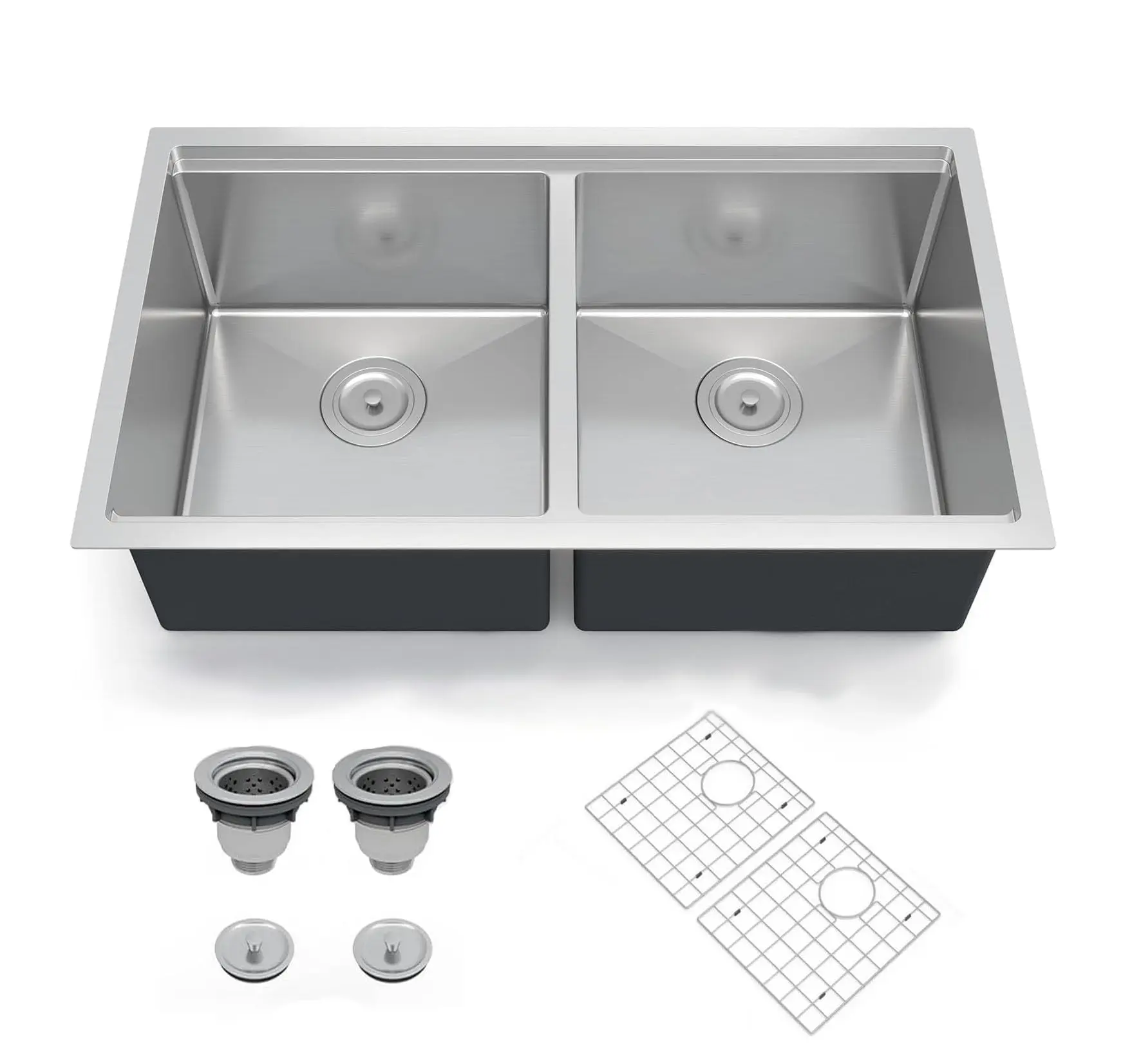 Garvee 30x19 Inch Undermount Kitchen Sink, Double Bowl,16 Gauge (1.0mm) 304 Brushed Stainless Steel, 10 Inch Deep Bottom Grid & Drain Assembly