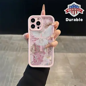 [Pink iPhone Case] 1pc High Bamboo Pink Cross and Slogan Pattern TPU Material Anti-fall Hole Precision Full Cover Protection |   for iPhone 6/7/8/X/11/12/13/14/15/16 Pro/16 Pro Max/16 Plus