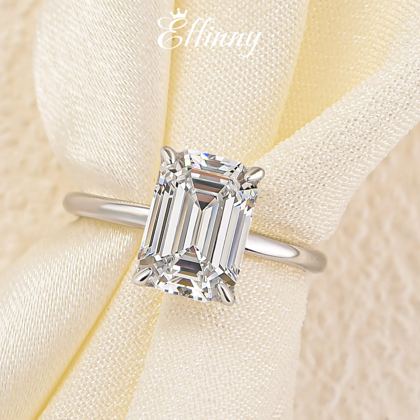 Effinny Women's 3.5ct Rectangle Cut 5A Grade Cubic Zirconia Solitaire Bridal Engagement Ring - Anniversary Gift, Elegant Decorative Ring