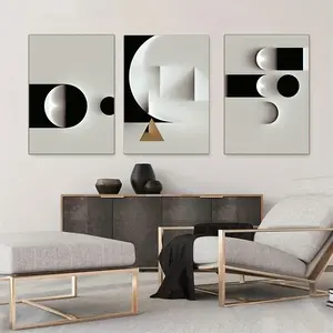 3pcs Framed Abstract Geometric Canvas Painting Black And White Wall Art Print Modern Nordic Poster Picture Living Room Home Decor Hanging Gift