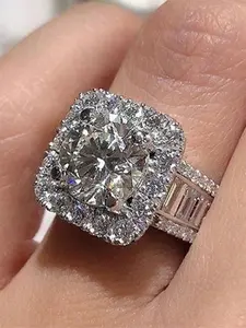 1 PC Gorgeous Round CZ Cubic Zirconia Rings Elegant Engagement Ring For Women For Wedding Engagement Party Elegant Glittering Fashionable Jewelry Valentine's Day Gift