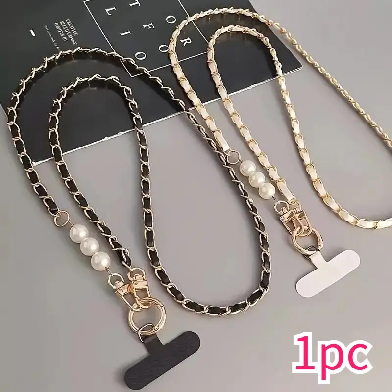 Universal Phone Lanyard, Pearl Metal Anti-Theft Detachable Neck Strap with Patch, Fits Most Smartphones, Mobile Phone Chain, Cell Phone Charm, Phone Sling, Phone Accessory