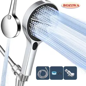 5.9-inch super large panel handheld showerhead features four water modes. It provides a powerful water flow that envelops your entire body and comes with a bracket and a 59in‘ soft hose, silver and gray