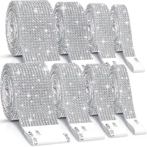 8 Rolls Rhinestone Ribbons 4 sizes Silver Self Adhesive Rhinestone Ribbon,Bling Crystal Diamond Roll Wrap Glittering Sticker for Decoration Car DIY Arts Crafts Wedding (0.4/0.6/0.7/1.2 in) - Home Improvement.
