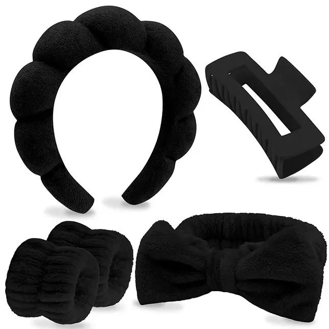 5PCS Spa Headband and Wristband Set Water-proof Sponge Makeup Face Wash Bubble Headband Hair Band Hair Clip Wrist Towels for Washing Face Sincare Women Girls Hair Accessories