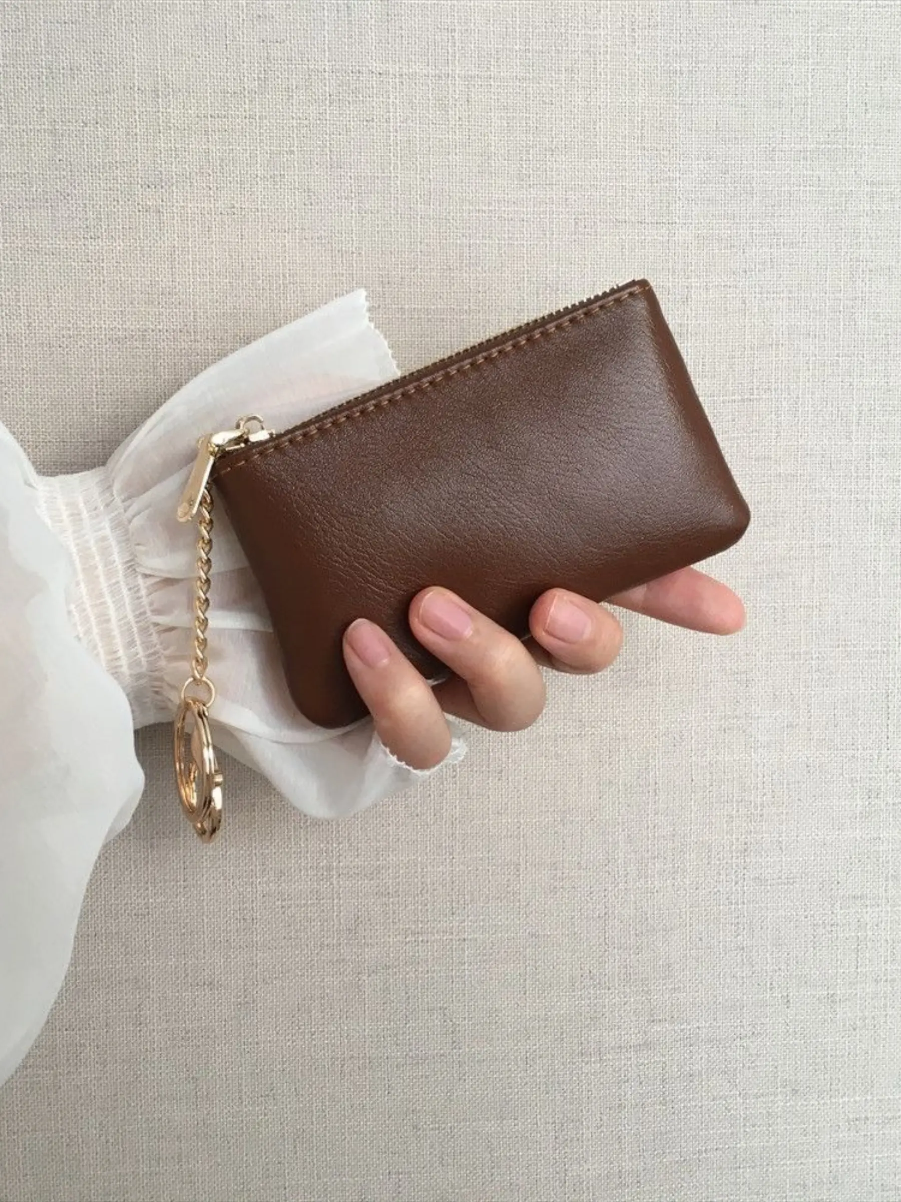 Vintage Wax Leather Keychain Wallet, Women's Cardholder, Small Zipper Coin Purse, Thin Key Bag, Lip Balm Case, Car Key Organizer, Fashion Card Holder, Casual Wallet