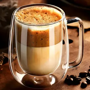 Simple Light Luxury Double-Layer Insulated Heat Preservation Good Glass Coffee Cup With Double Wall Insulation, Transparent, With Portable Handle, Suitable For Cappuccino, Latte, Tea, Hot And Cold Drinks, Suitable For Easter, Christmas, Birthday Party