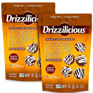 Drizzilicious Cookies & Cream Mini Rice Cakes - Gluten-Free, Vegan, Crunchy & Healthy Snack, 90 Calories per Serving, 4 oz (Pack of 2)