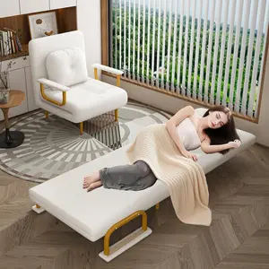OPUL Folding Sofa Bed 3-in-1 Convertible Chair - 5-Position Adjustable Backrest with Pillow, Comfy Floor Couch Sofa Lounge for Living Room Bedroom, Black, Single, Space-Saving Sleeper for Living Room, Bedroom & Office (White)