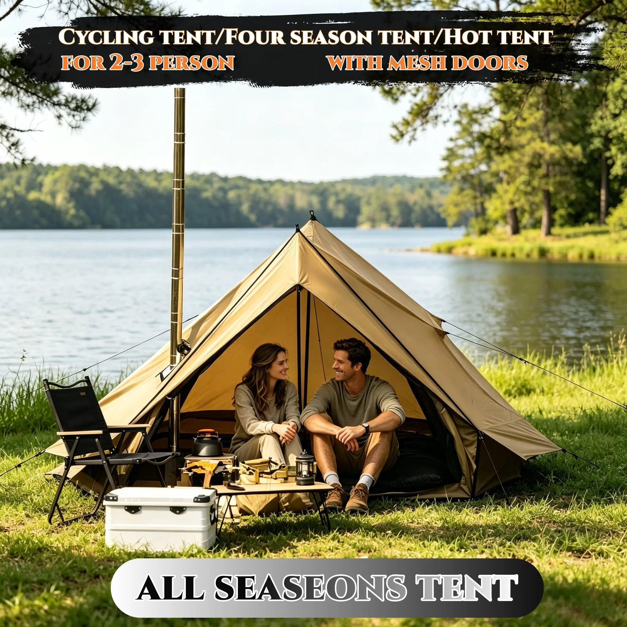 Camping Hot Tent for 2-3 Person Cabin Style with Stove Jack – 4 Season Lightweight Shelter for 2–3 People, Waterproof & Windproof