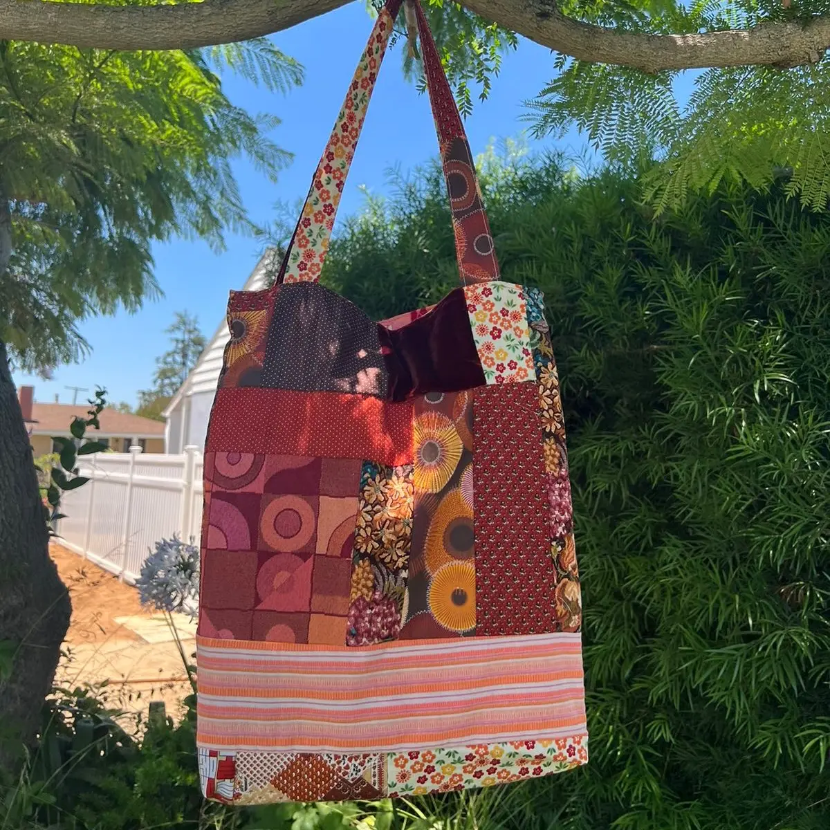 Maroon Patchwork Tote Bag