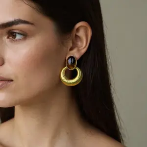 Swyii Chunky Tiger’s Eye Oval Drop Earrings, Gold-Tone Statement Jewelry, Non-Tarnish & Trendy Gift for Her, Party Glam Jewelry, Perfect Mother’s Day Gift, Spring Fashion 2026