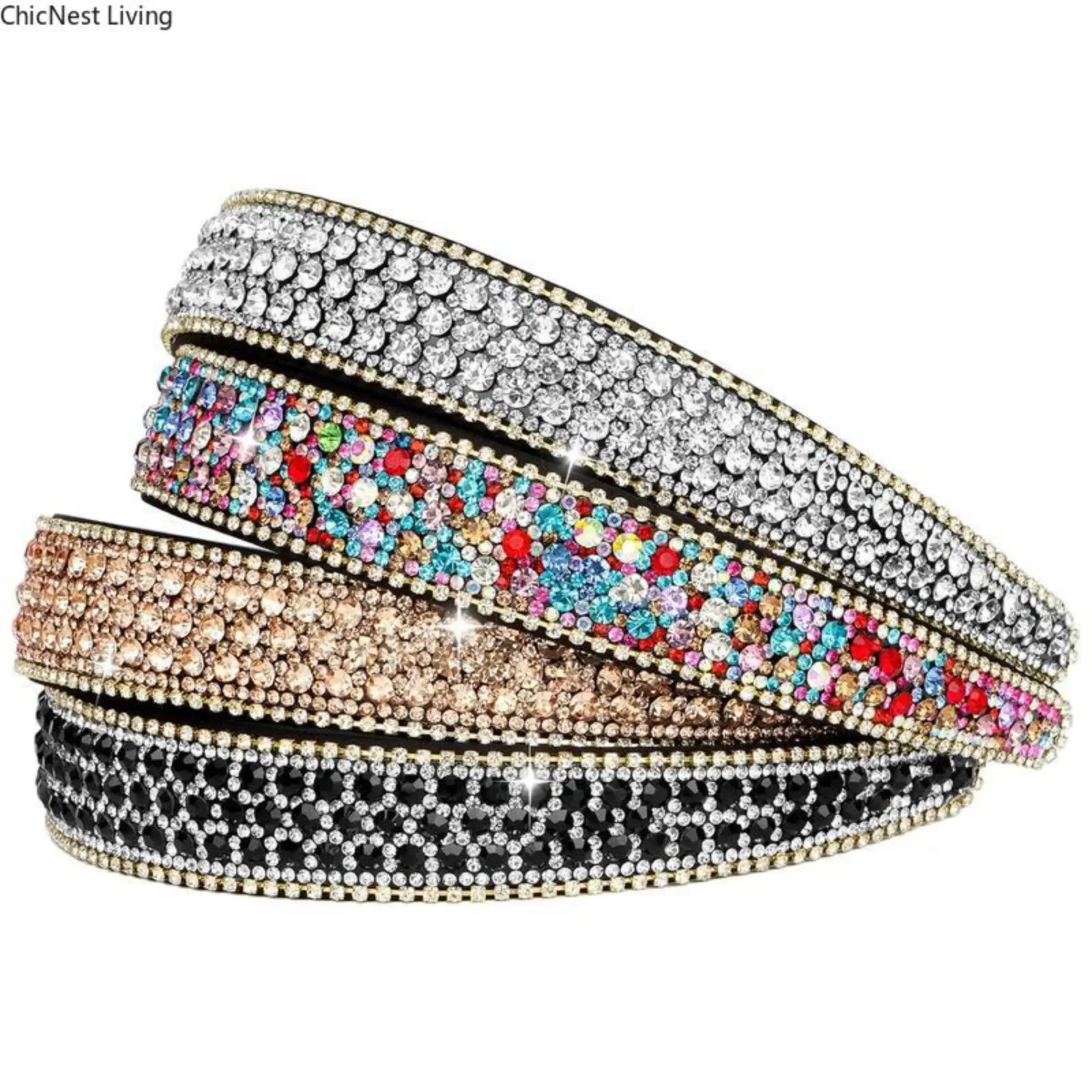 4 Pack Rhinestone Headbands Women Girls Fashion Glitter Sparkly Diamond Headbands Flower Girls Back to School Prom Hair Accessories Women Girls Birthday Gift (Silver, Coffee, Black, Mixed Color)