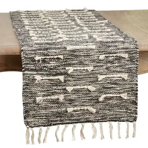 Saro Lifestyle Table Runner With Dashed Stitch Design, Black, 16" x 72"