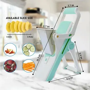 ZQOZQO Upright Vegetable Chopper and Safe Slicer – Adjustable Kitchen Mandoline Slicer, Potato Cutter, 6-in-1 Multifunctional Food Chopper with Container Plastic Stainless Steel Utensils