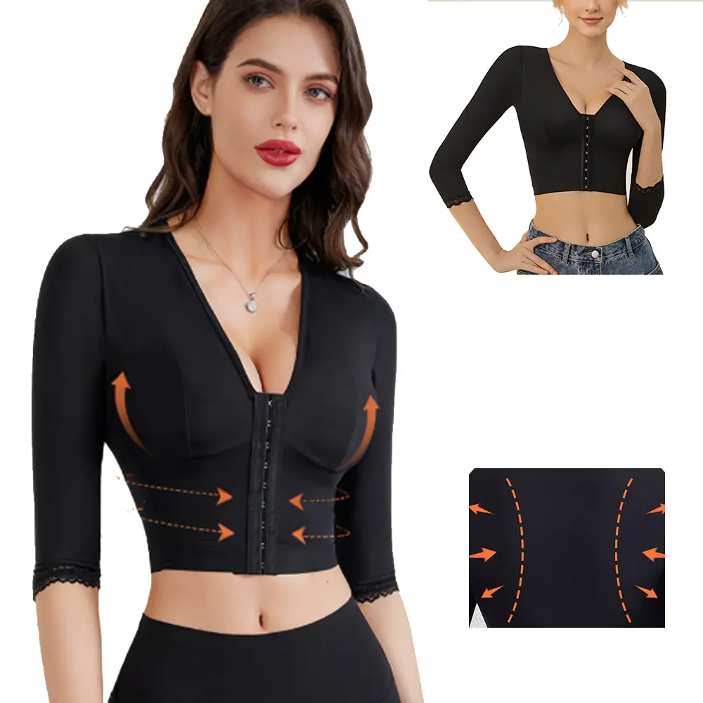 Women's Front-Button Body Shaping Yoga Bra Top with Shaping Sleeves - High-Performance Athletic Apparel, Activewear Shapewear, Fitted, Body Contouring, Multifunctional Sports Bra, Sporty Bra