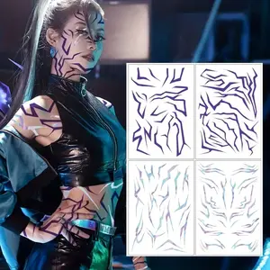 4pcs Large Pop Makeup Tattoo Stickers, Full-Body Demon Design with Laser Lightning Visual, Perfect for Parties and Festive Gifts