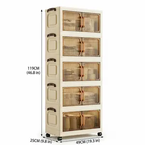 Extra Large Collapsible Stackable Plastic Storage Bin with Door, Lid, 4 Wheels - Multifunctional Storage Organization & Closet Organizer for Tools, Blankets, Pillows - 19.2" W x 9.8" D x 46.8" H