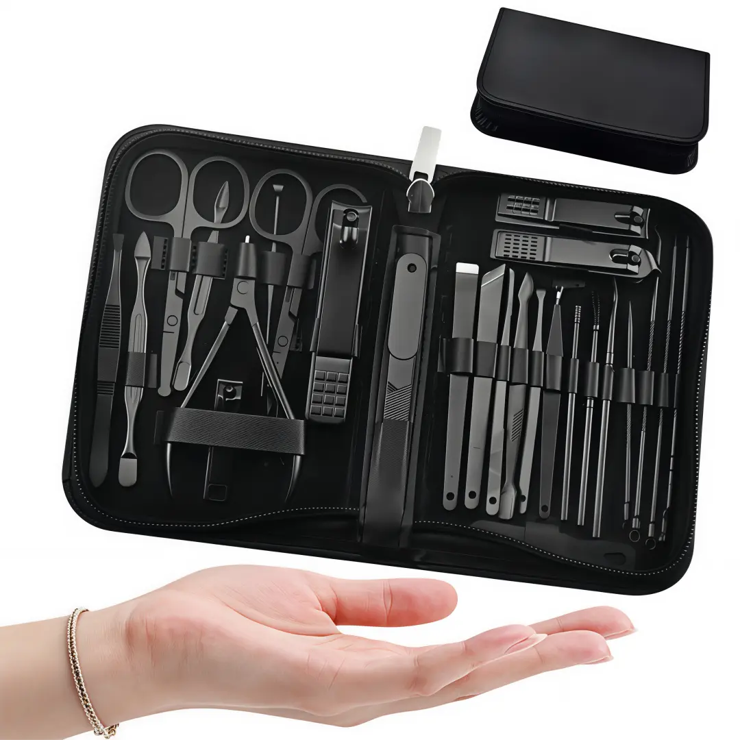LMMAKE 26PCS Manicure Nail Clipper Set, Heavy-Duty Steel Nail Kit for Men & Women, Portable Black Case, Travel & Family Pedicure Grooming Tools