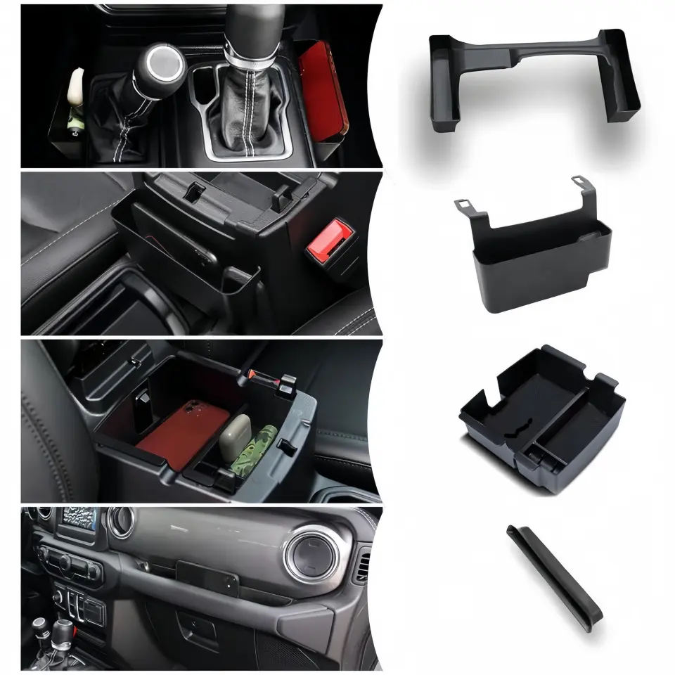 4PCS Center Console Organizer for 2018-2022 2023 2024 2025 2026 Jeep Wrangler JL JLU and Gladiator JT Accessories Gear Shift Side Tray Organizer,Hanging Armrest Storage Box (Not for JK/JKU) jeep wrangler accessory, Vehicle Accessories