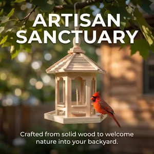 Outdoor Wooden Bird Feeder, Gazebo Style Hanging Feeder, Garden Decor, Holds Multiple Grains, Waterproof Roof, Ideal for Bird Watchers, Bird Feeders For Outdoors