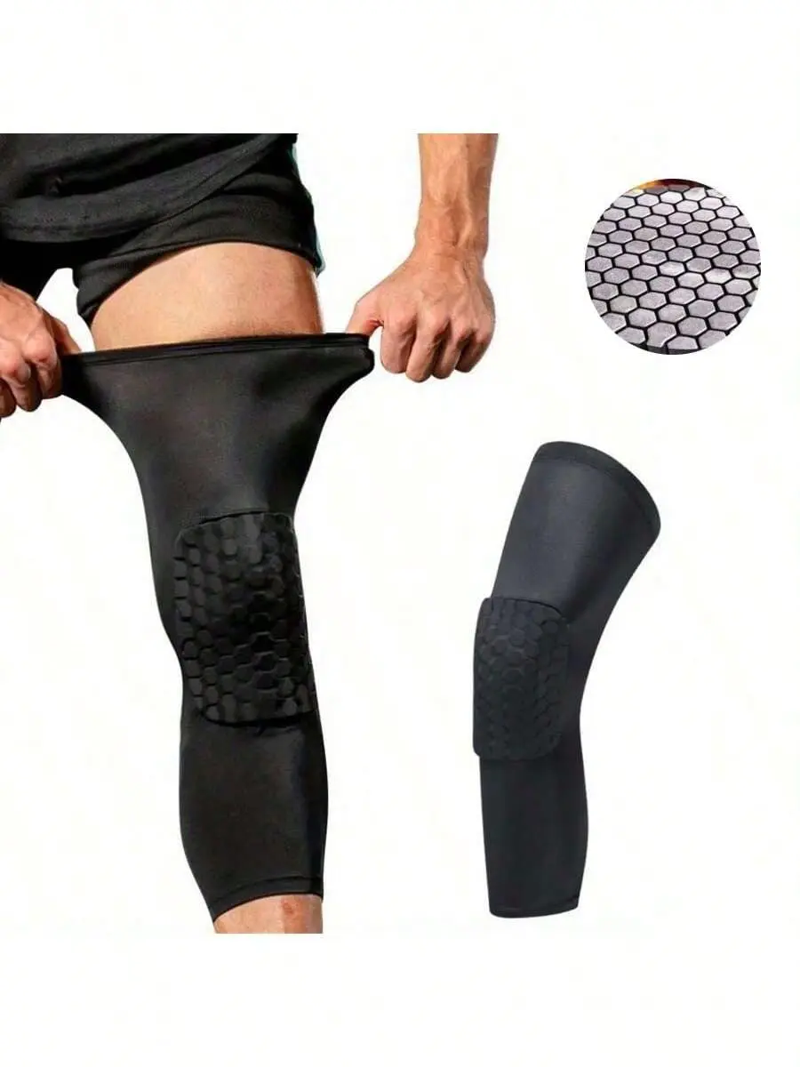 Unisex Hexagon Shape Knee Pads, A pair of knee Shock-Absorbent High-Density Foam, Breathable Longleg Design, Impact-Resistant for Running, Squats Sports Knee Brace Wrestling Knee Brace Volleyball Knee Pads