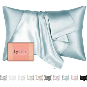 Silk Pillow Cases Standard Size with Hidden Zipper, Ultra Smooth and Soft Breathable Cooling Silk Satin Pillowcase for Hair and Skin, Gifts for Women Men (Haze Blue, 20x26 Inches, 1 Pack)