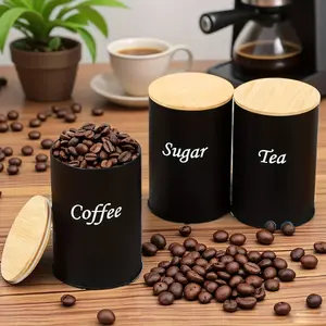 3-Piece Simple Metal Round Canister Set, Multi-Functional Tea Coffee Sugar Storage Containers, Reusable, No Power Needed, Kitchen Living Room Office Organizer, Kitchen Home Storage