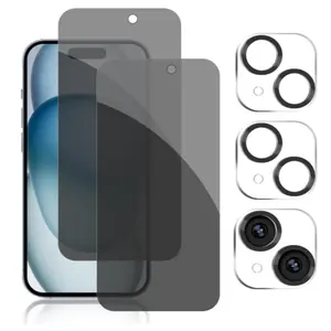 2 Counts Privacy Screen Protector & 2 Counts Camera Lens Protector, Full Coverage Anti-Spy Tempered Glass Film, Phone Accessories for iPhone 11 12 13 14 15 Pro Max