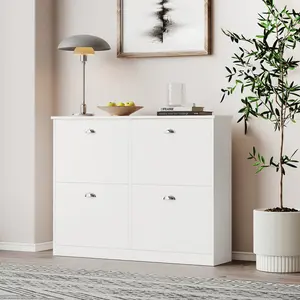 Shoe Cabinet,Hidden Slim Narrow Shoe Rack Cabinet with 4 Drawers for Entryway, Foyer,Hallway,Bedroom,Original Wood Color,