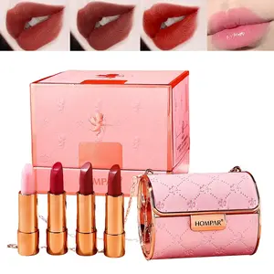 Crossbody Lipstick Gift Set, Includes 4 Velvet Matte Long-Lasting Lipsticks, Metal Chain Small Bag, Luxurious Portable Holiday Gift