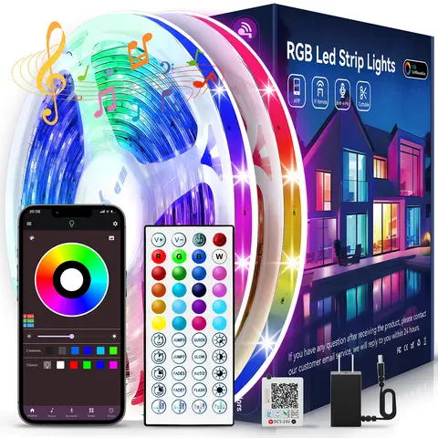 RGB LED Light Strips - App-Controlled, Color-Changing, Music-Sync Adjustable LED Lights with DIY Lighting Option (100FT/50FT/9.84FT), Your Game Room Decor & Home Improvement Accessory for Bed & Indoor Ambience