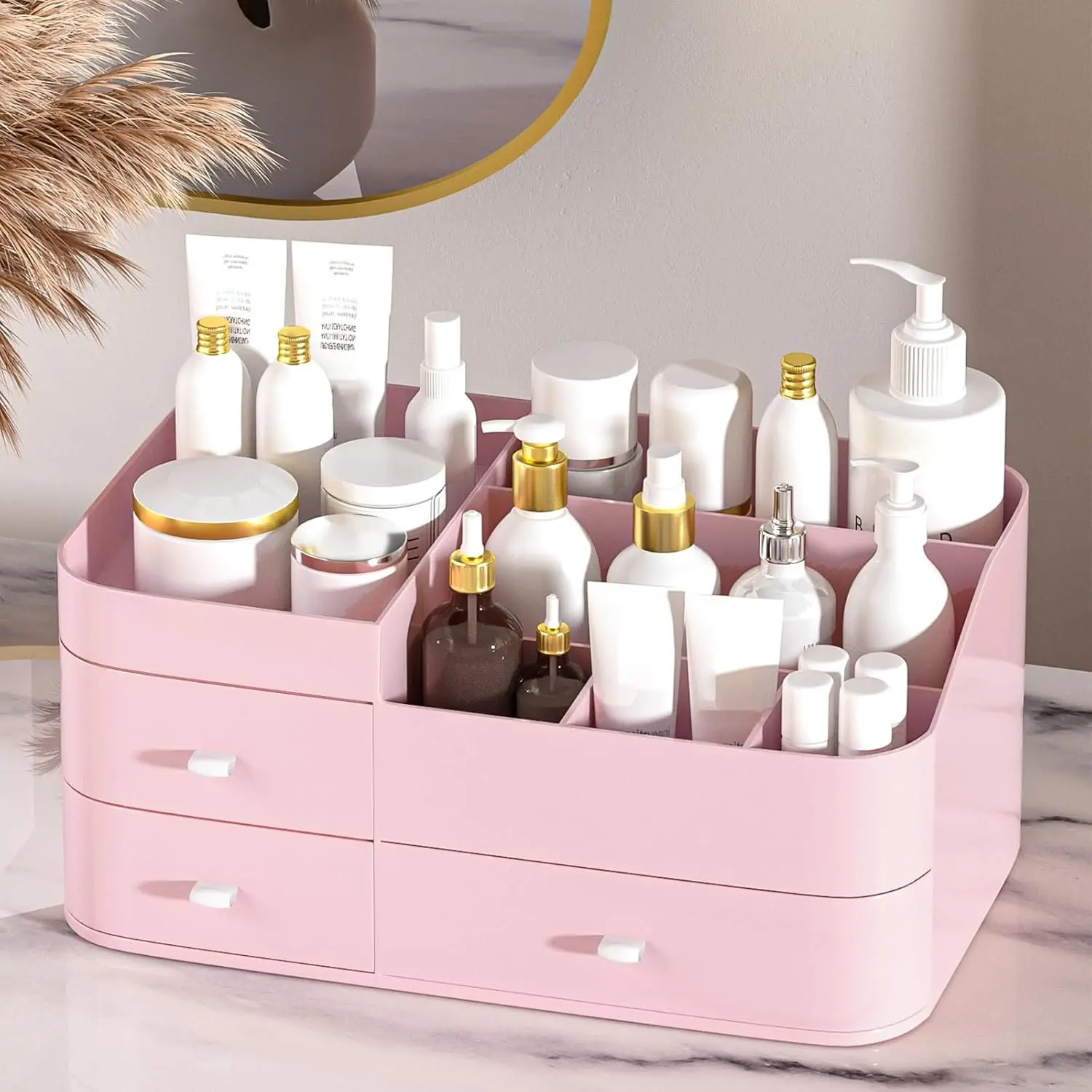 Makeup Organizer for Vanity, Large Capacity Desk Organizer with Drawers for , Lipsticks, ,  Care, Skincare, Ideal for Bedroom and Bathroom Countertops - Large