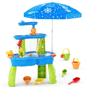 3-Tier Water Table for Toddlers,Summer Showers Splash Tower Water Table for Kids,Water Toys with Umbrella,Suit for Outdoor/Indoor Sensory Toys for Kids,Birthday Christmas Halloween Gift for Boys & Girls Summervibes