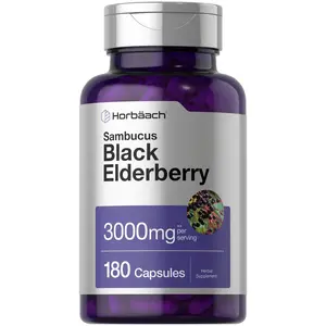 Horbäach Black Elderberry | 3000mg Capsules | 180 Count | Non-GMO, Gluten Free | Sambucus Extract Supplement