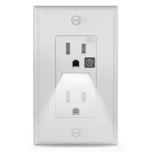 SOZULAMP Receptacle Outlet with Night Light,White Standard Decorator Electrical Wall Outlet,15A,2 Pole,3 Wire,Tamper-Resistant,Wall Plate Included