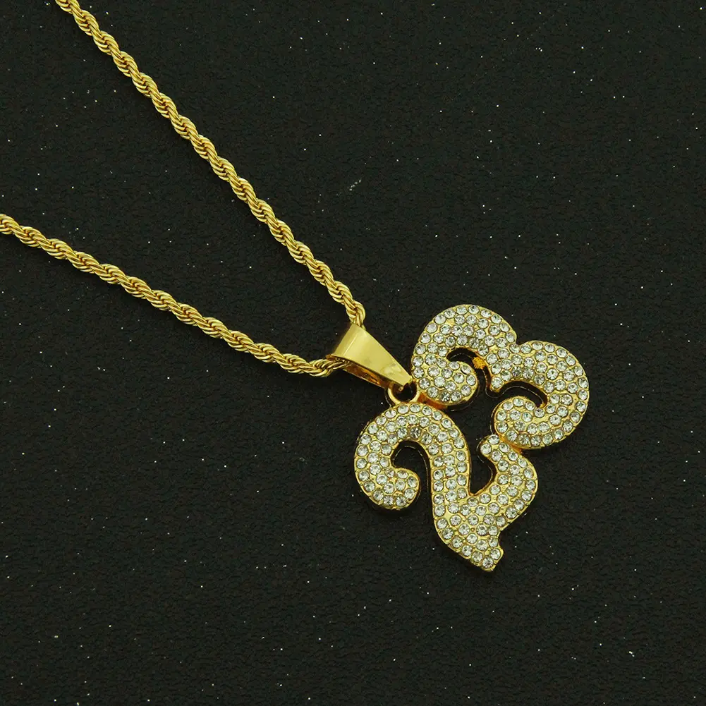 Men's Iced Out 23 Number Pendant Necklace with Rope Chain, Bling Hip Hop Rapper Costume Jewelry Gift, Chain for Mens