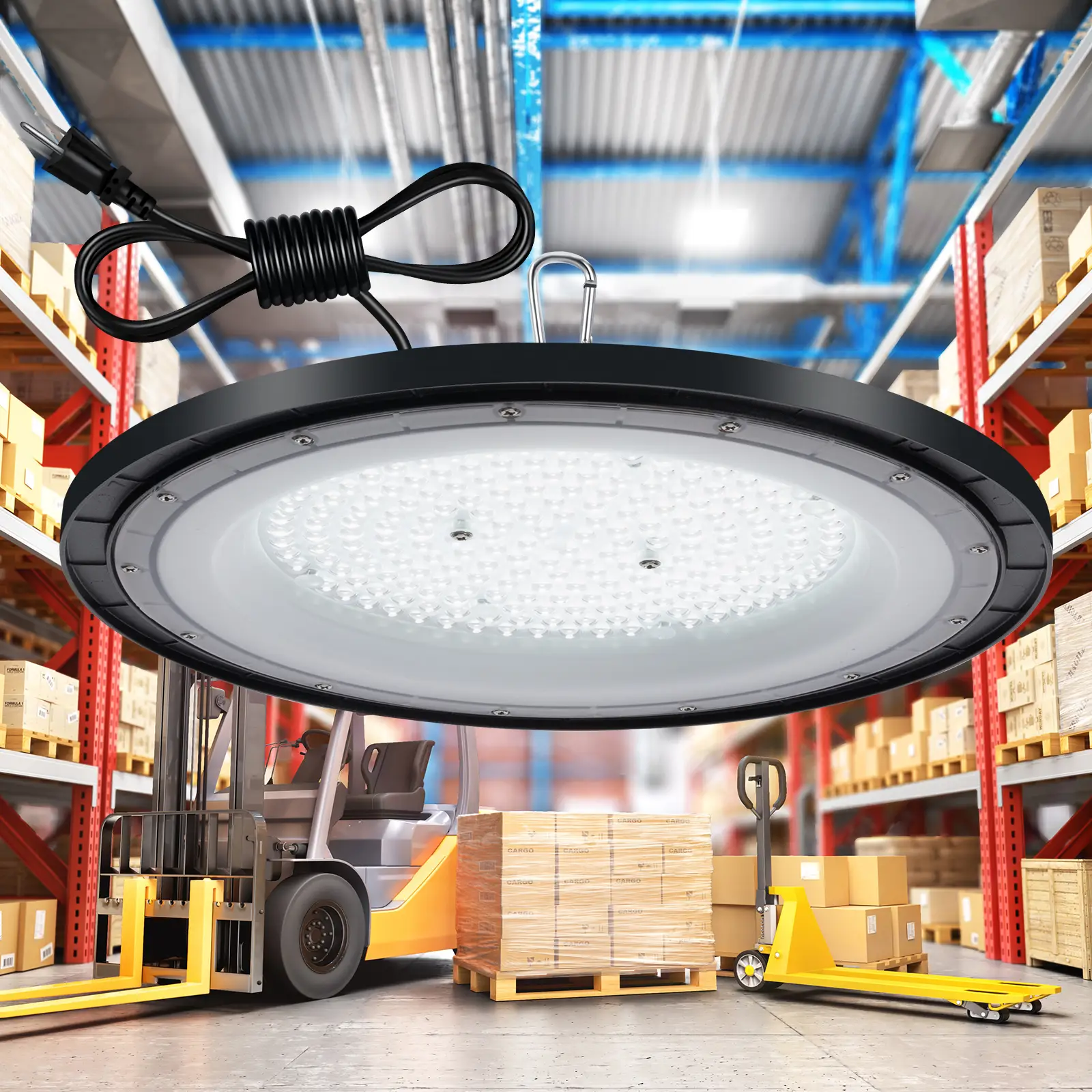 UFO LED High Bay Light 150W 21,000LM, 6000K Bright White High Bay Led Shop Light (Eqv.600W MH/HPS), Plug in Warehouse Workshop Garage Gym Garage Barn