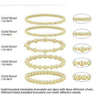 Women's Waterproof Gold Bracelet, 14K Gold Plated Beaded Bracelet Adjustable Jewelry Set Suitable for Gifting