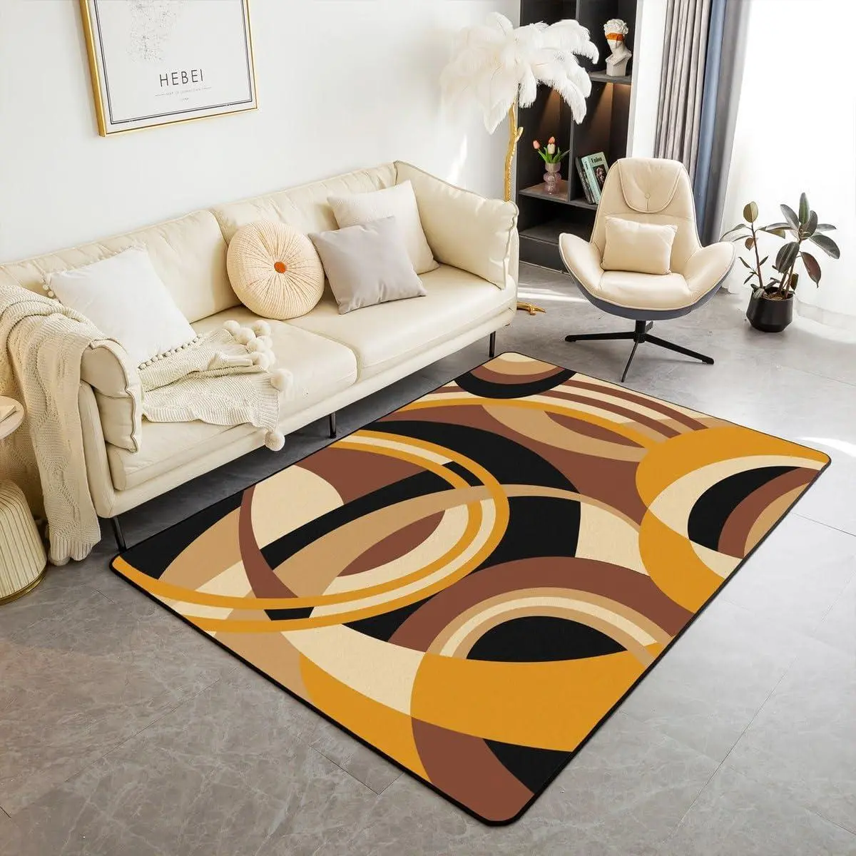 Yellow Brown Black Decorative Carpet Area Rug Stripes Living Room Rugs Decor Abstract Geometric Accent Rug Microfiber Modern Striped Art Decorative Rug Vintage